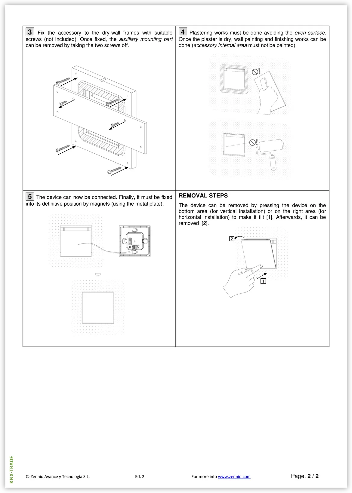 Datasheet (2) Zennio [ZACFLFT] FlushMounting Flat / Комплект крепления вровень стены для Flat