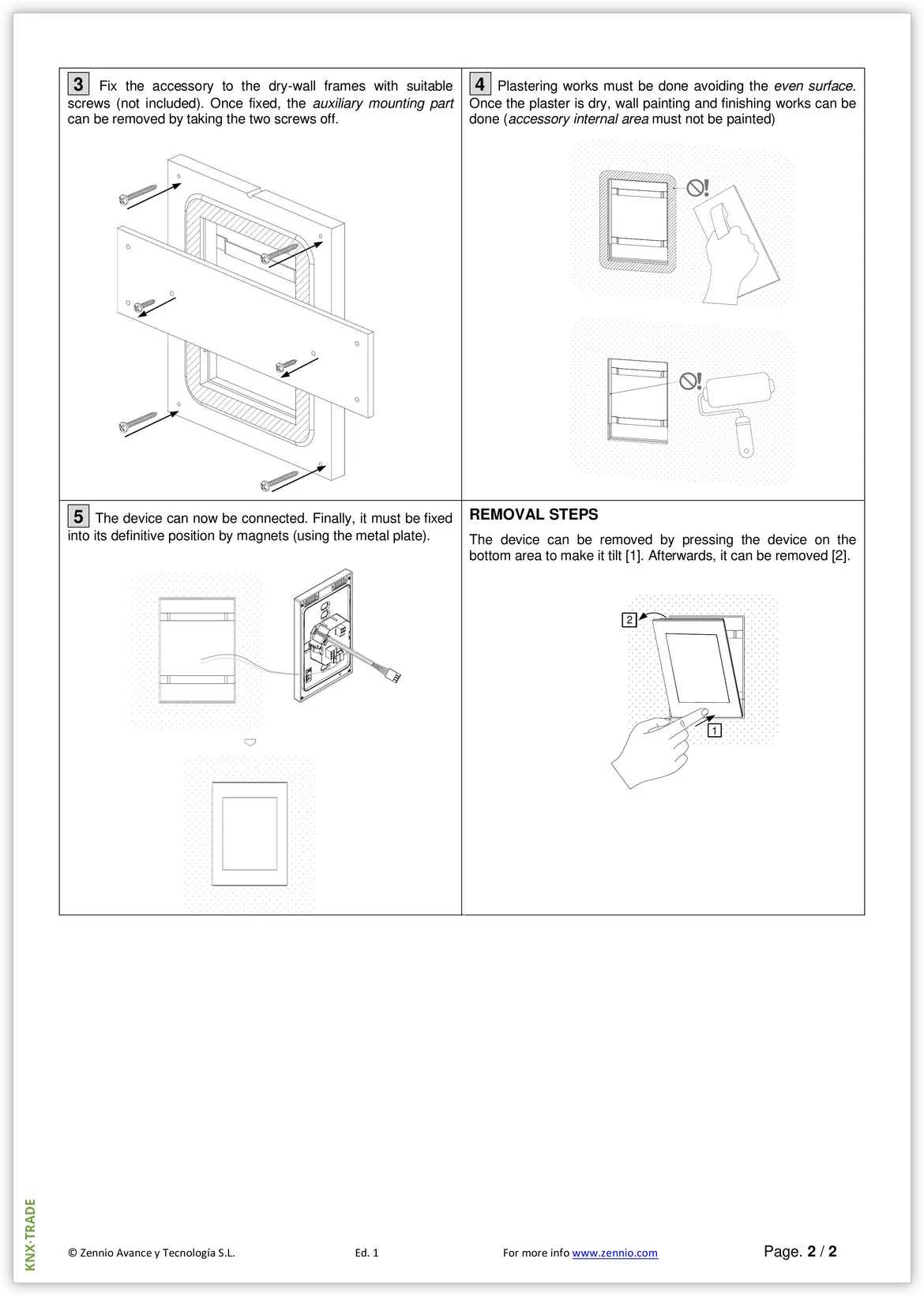 Datasheet (2) Zennio [ZACFLZ50] FlushMounting Z50 / Комплект крепления вровень стены для Z50