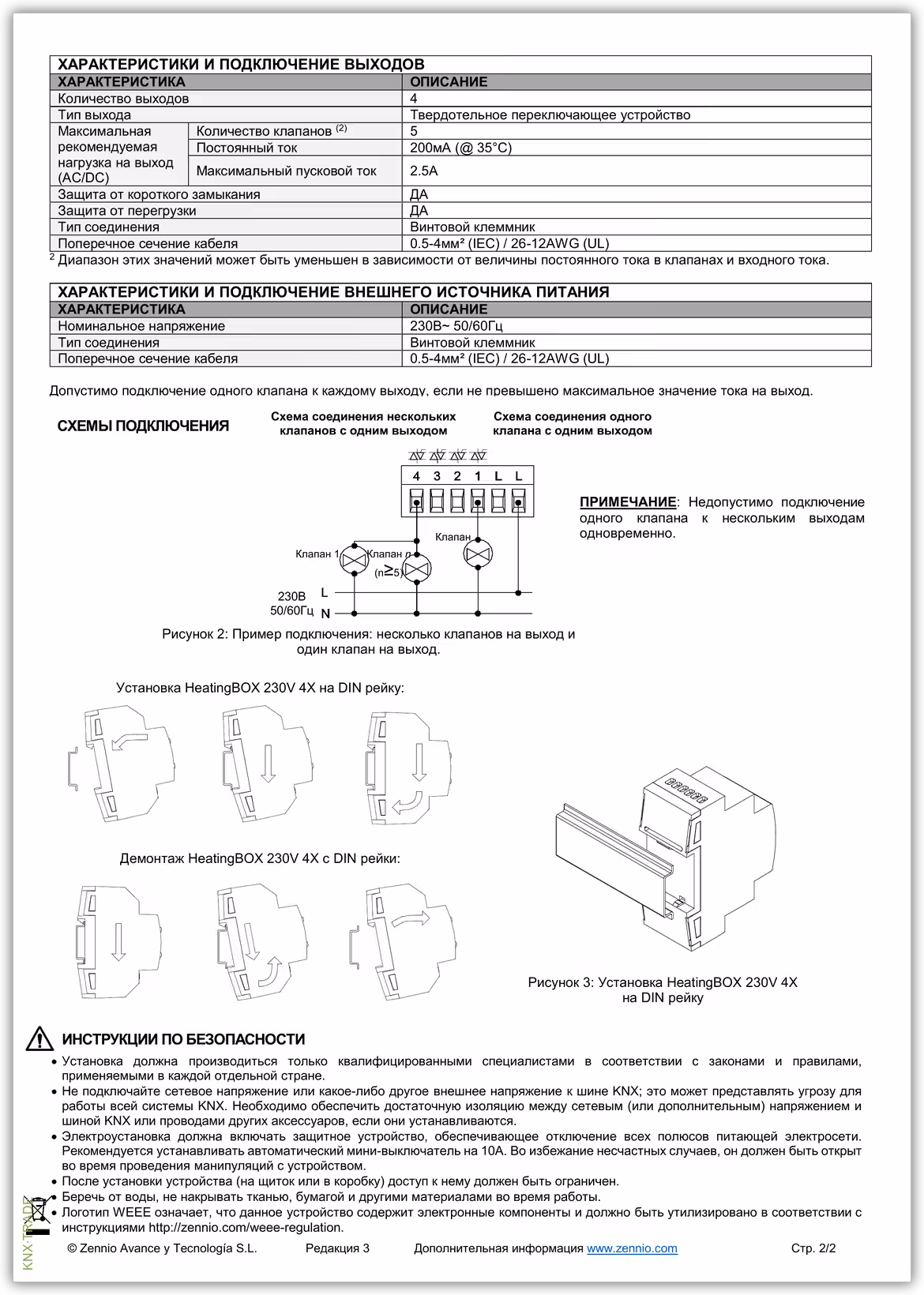 Datasheet (2) Zennio [ZCL-4HT230] HeatingBOX 230V 4X / Актуатор отопления KNX, 4 канала, 230 VAC