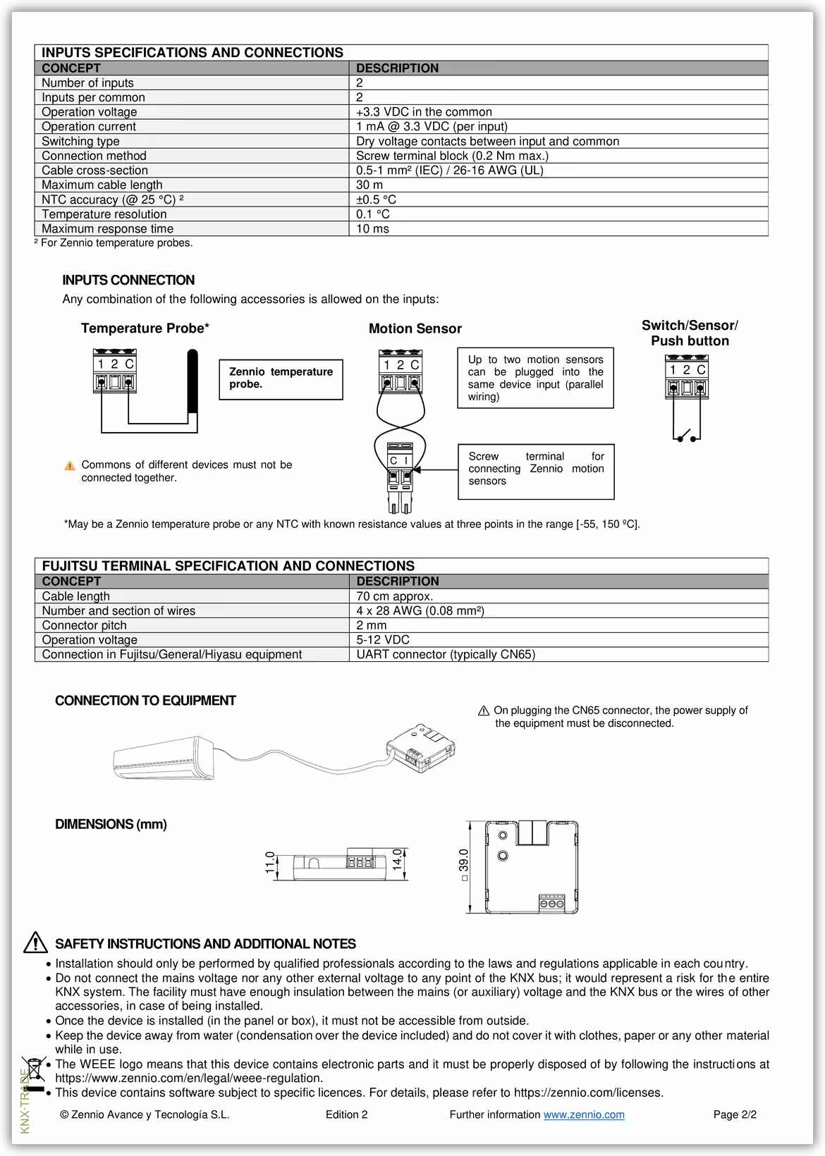 Datasheet (2) Zennio [ZCLFJT] KLIC-FJT / Шлюз KNX-Fujitsu (CN65)