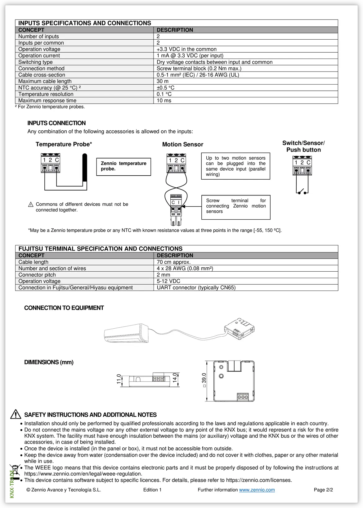 Datasheet (2) Zennio [ZCLFJT] KLIC-FJT / Шлюз KNX-Fujitsu (CN65)