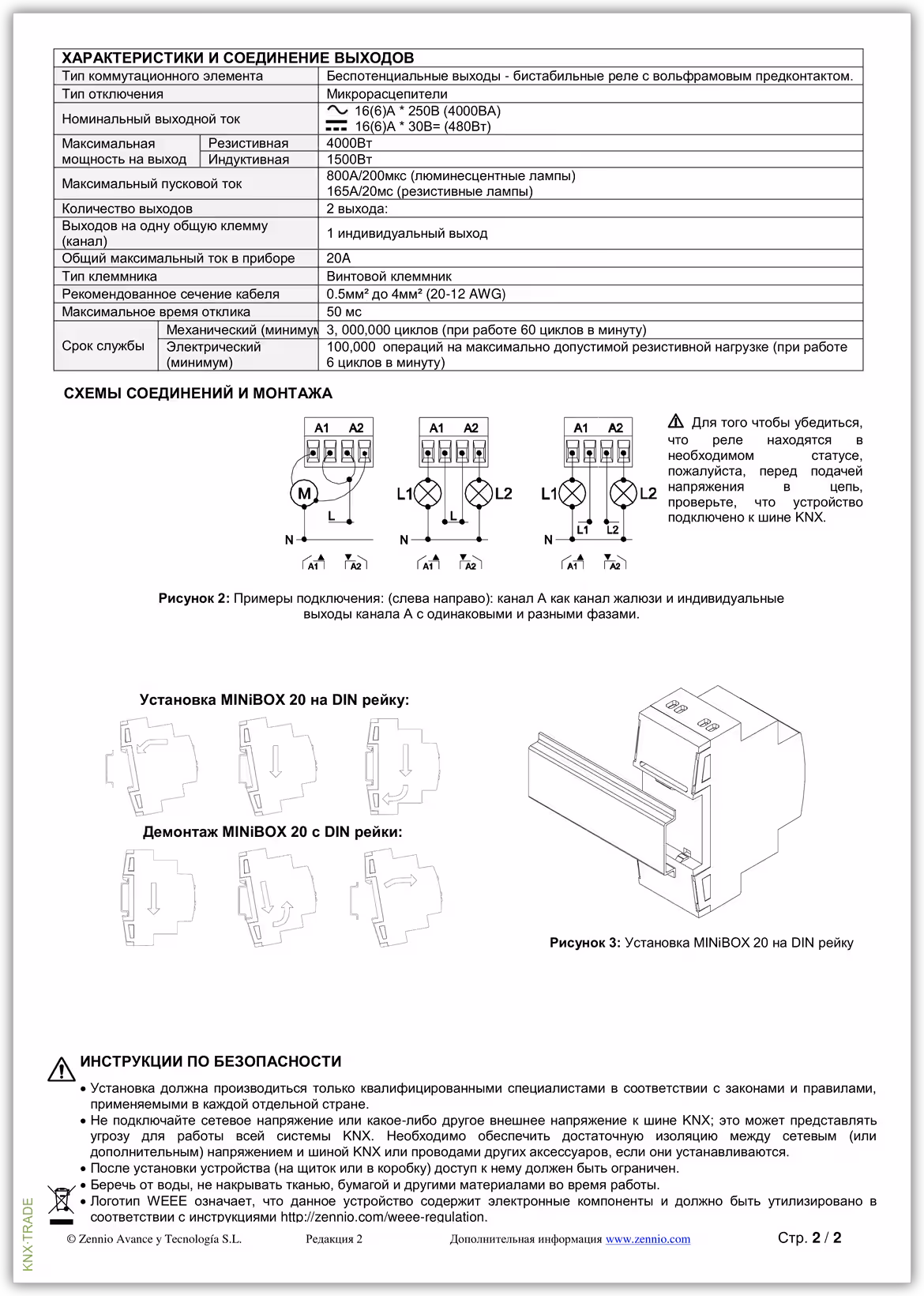 Datasheet (2) Zennio [ZIO-MN20] MINiBOX 20 / Актуатор KNX, 2-выхода