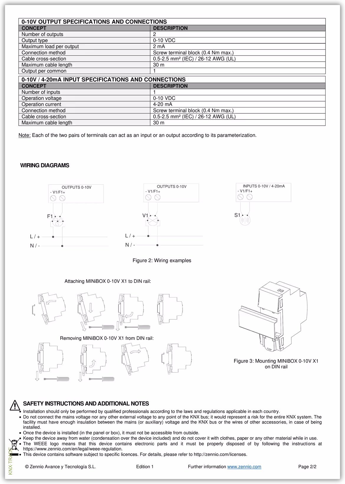 Datasheet (2) Zennio [ZIO1X010] MINiBOX 0-10V X1 / Актуатор KNX, ввод/вывод 0-10V, 1-канальный