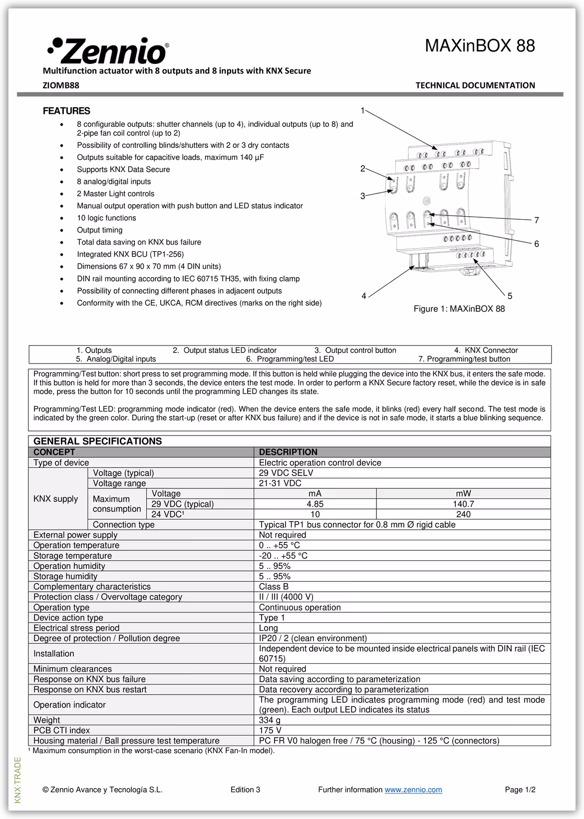 Datasheet (1) Zennio [ZIOMB88] MAXinBOX 88 / Актуатор KNX, 8-выходов, 8-входов