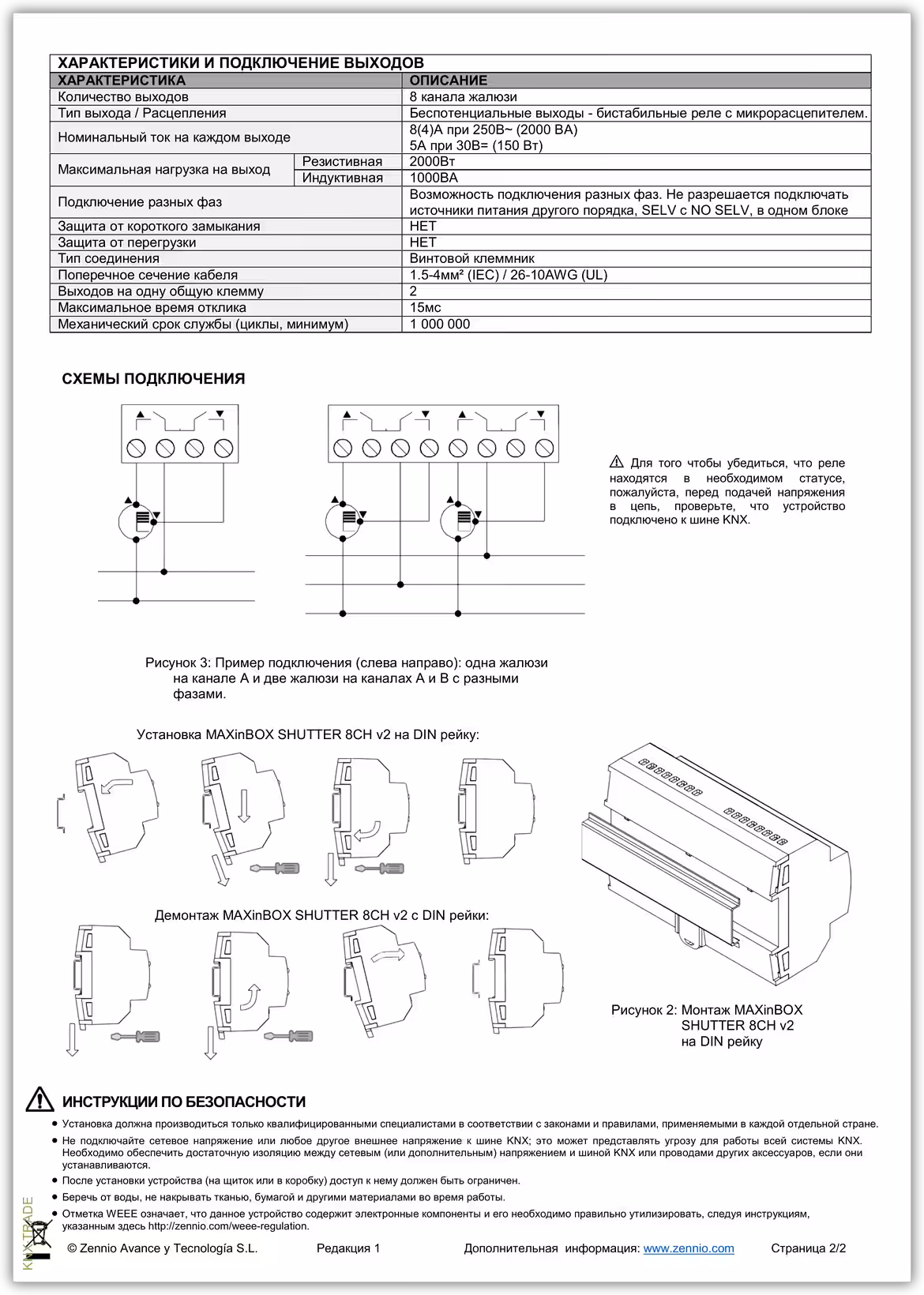 Datasheet (2) Zennio [ZIOMBSH8V2] MAXinBOX SHUTTER 8CH v2 / Актуатор KNX жалюзийный, 8-канальный