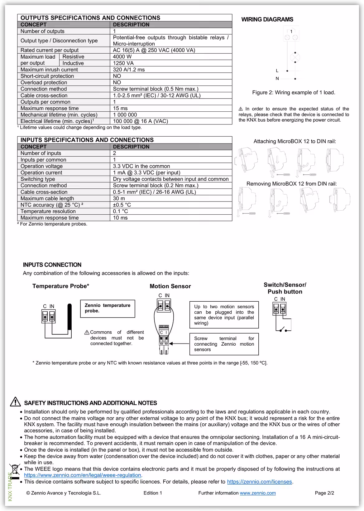 Datasheet (2) Zennio [ZIOMCB12] MicroBOX 12 / Актуатор KNX микро, 2-входа, 1-выход