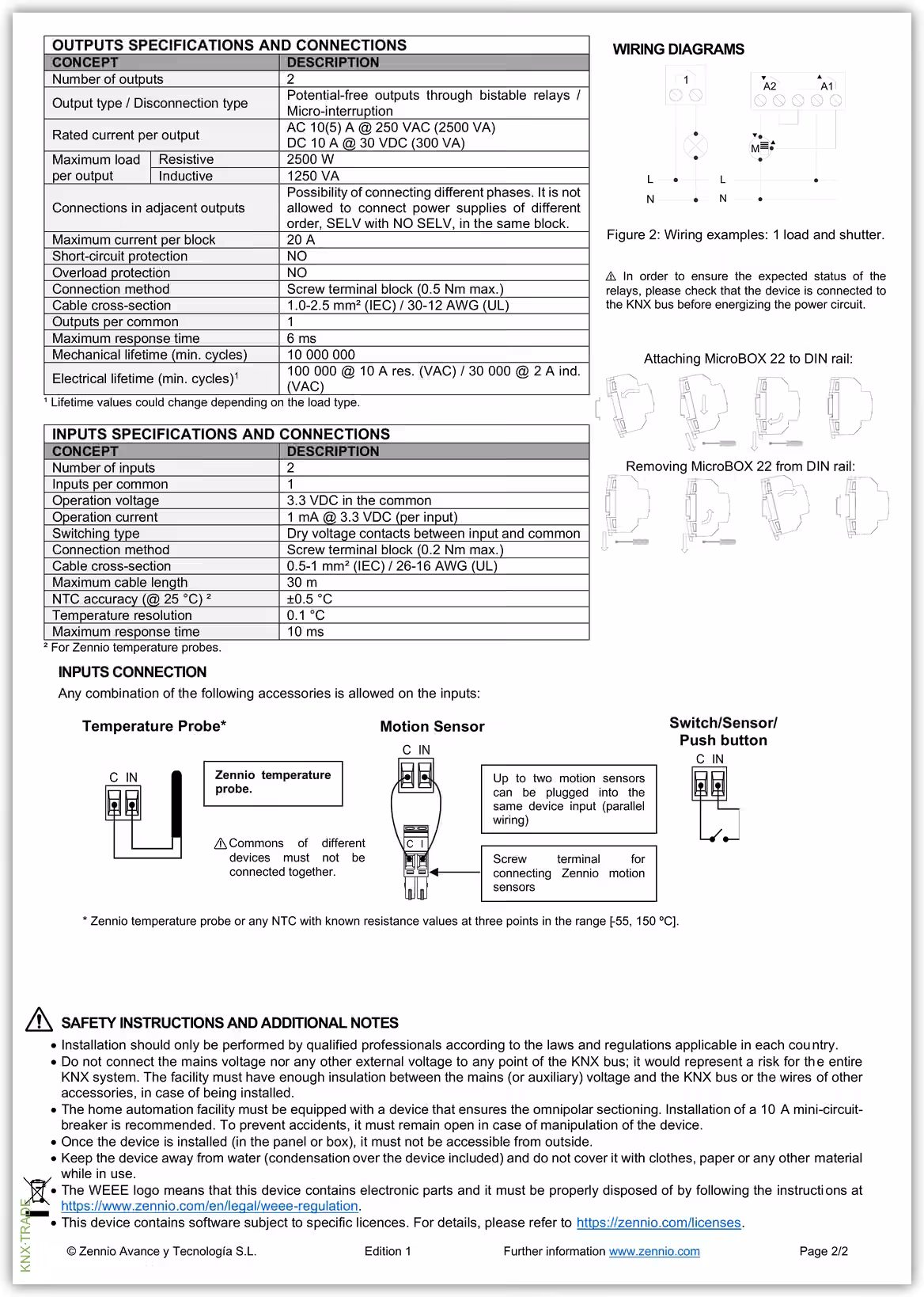 Datasheet (2) Zennio [ZIOMCB22] MicroBOX 22 / Актуатор KNX микро, 2-входа, 2-выхода