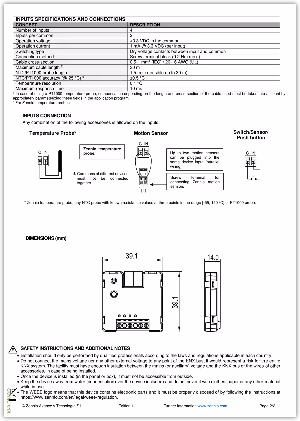 Datasheet (2) Zennio [ZIOQUADV3] QUAD v3 / Модуль KNX с 4 аналого-цифровыми входами