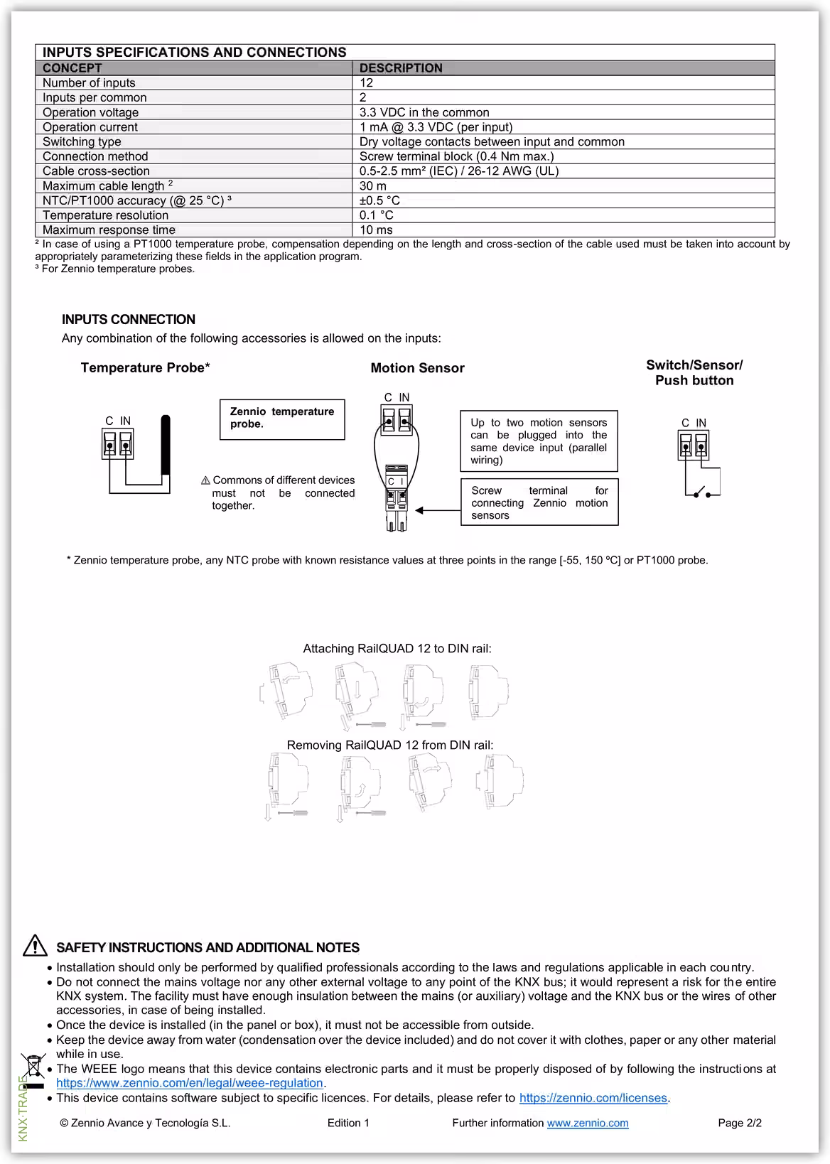 Datasheet (2) Zennio [ZIORQ12] RailQUAD 12 / Модуль KNX аналоговых или бинарных входов, 12 AI/DI