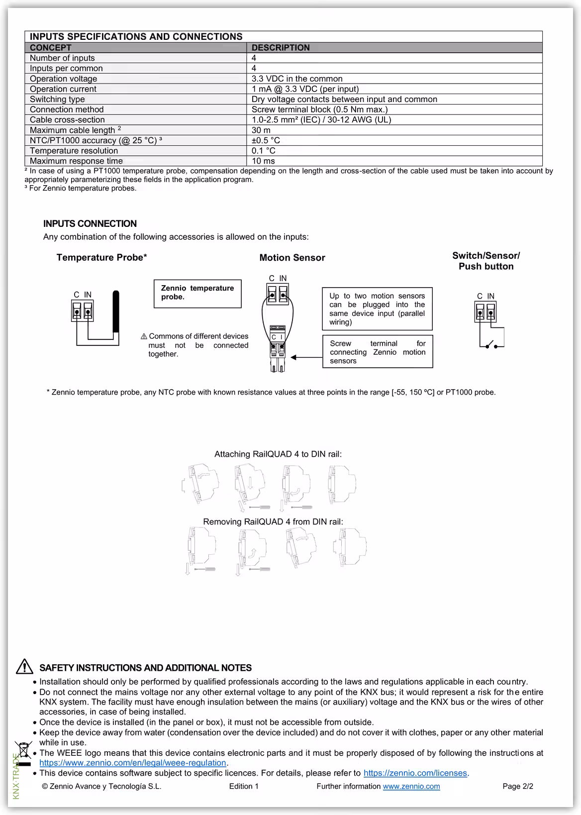 Datasheet (2) Zennio [ZIORQ4] RailQUAD 4 / Модуль KNX аналоговых или бинарных входов, 4 AI/DI