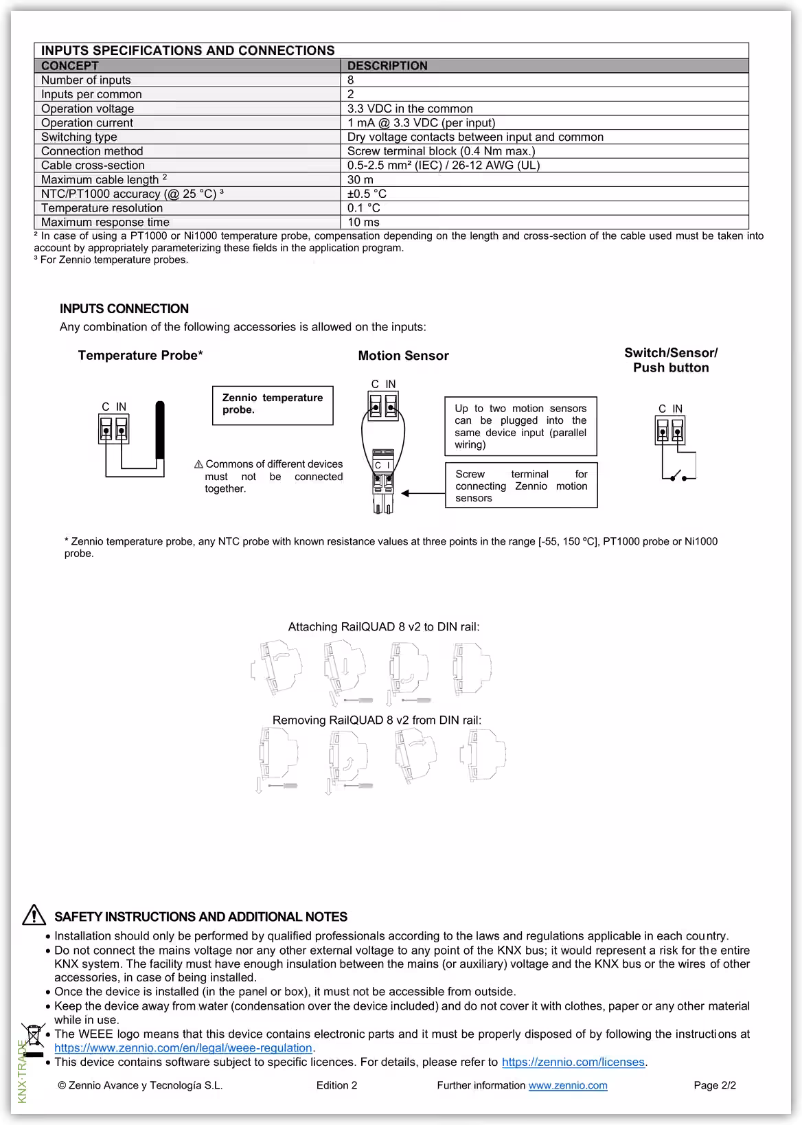 Datasheet (2) Zennio [ZIORQ8V2] RailQUAD 8 V2 / Модуль KNX аналоговых или бинарных входов, 8 AI/DI