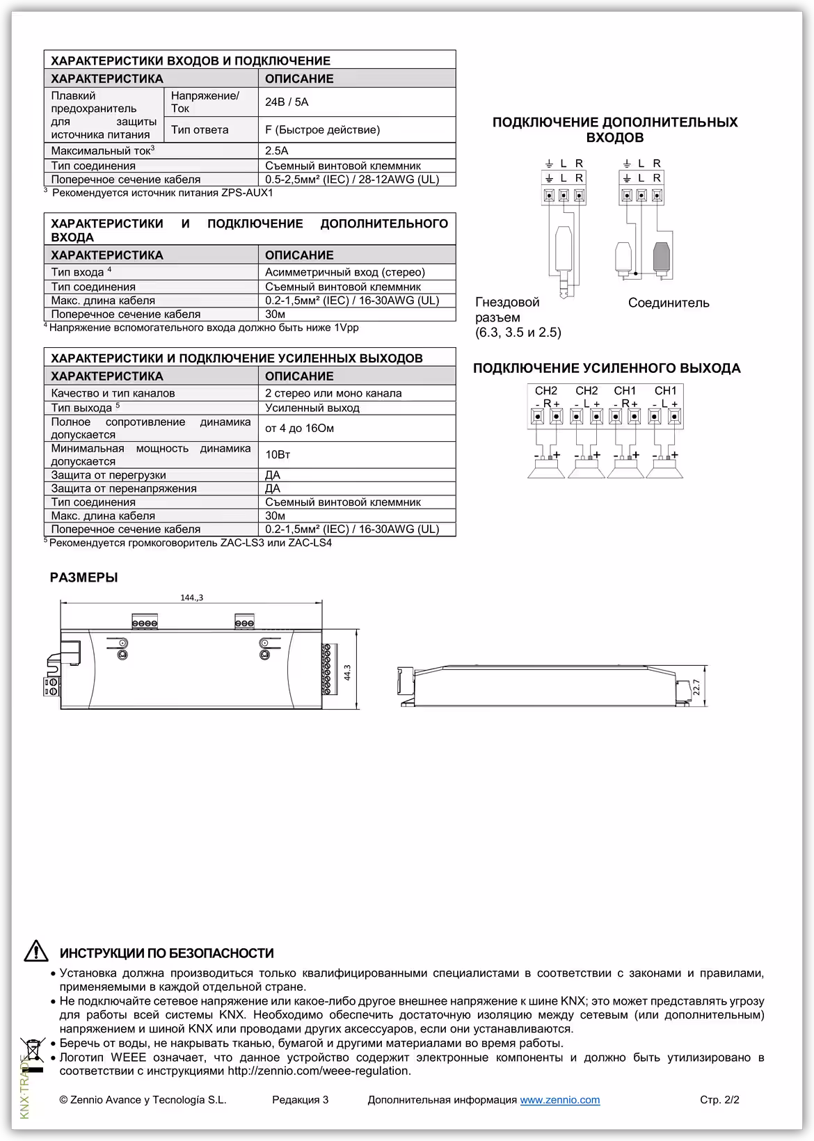 Datasheet (2) Zennio [ZMU-AUIR] AudioInRoom / Модуль KNX звуковой системы