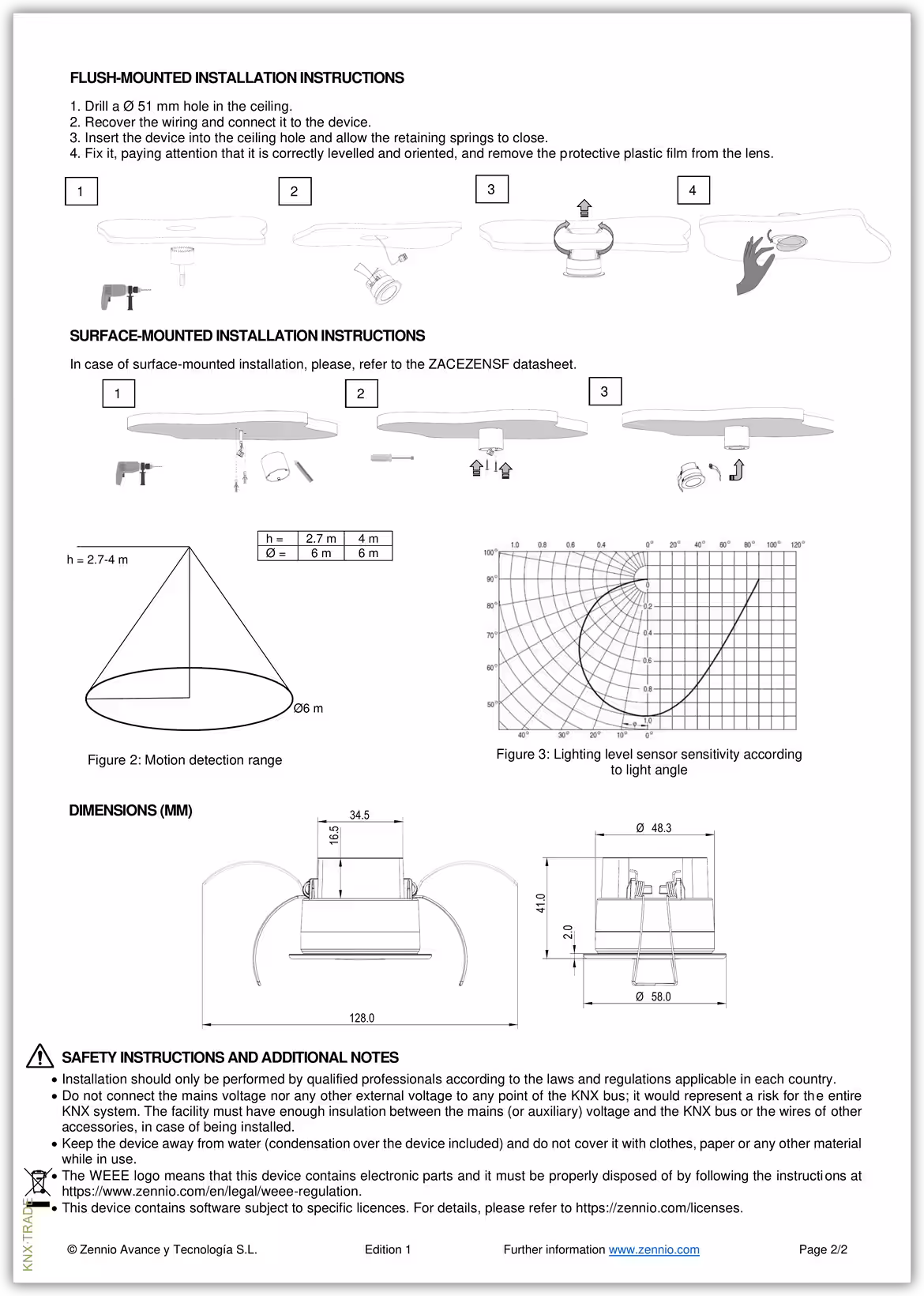 Datasheet (2) Zennio [ZPDEZTPV2] EyeZen TP v2 / Датчик движения KNX с датчиком освещенности