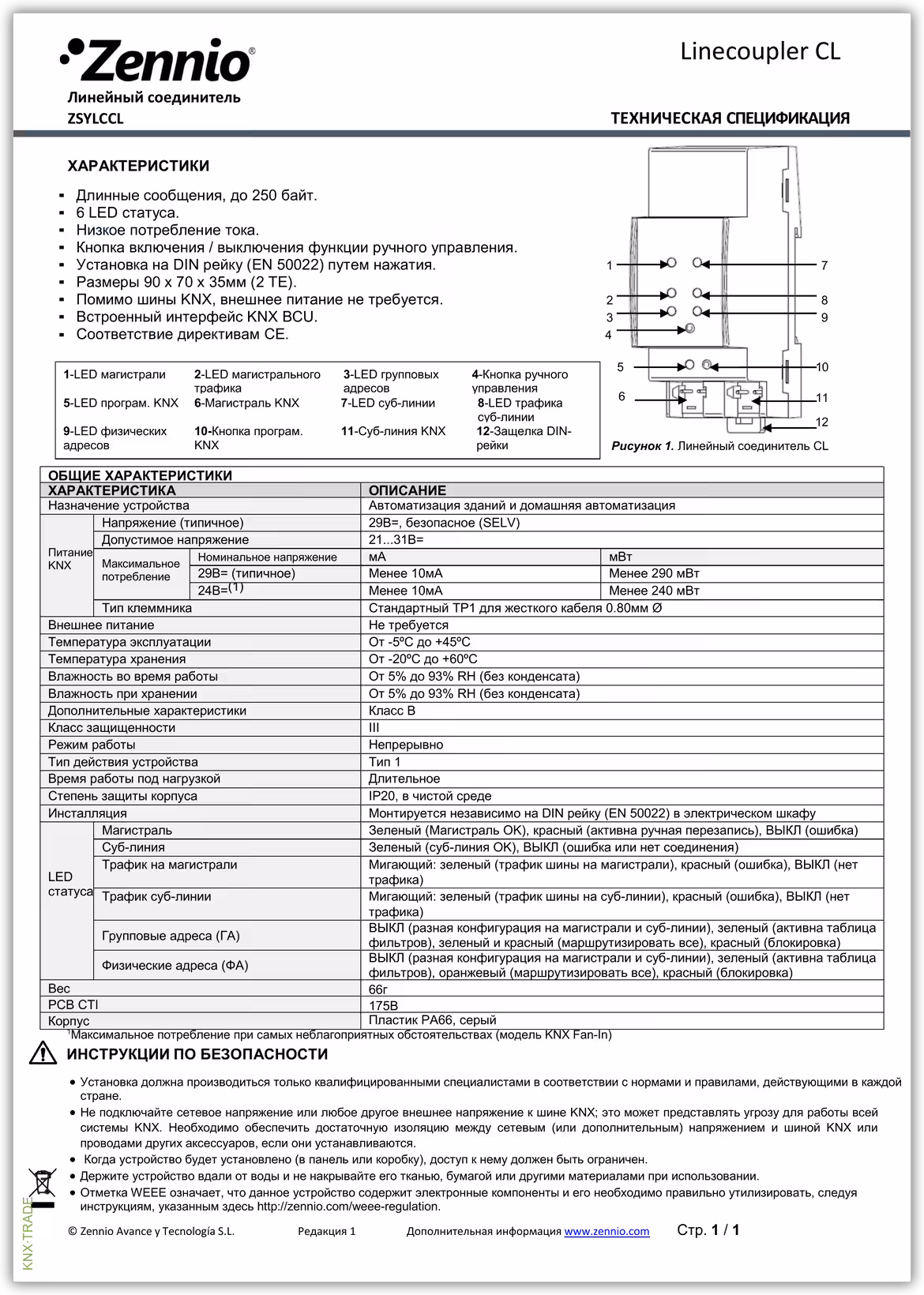 Datasheet (1) Zennio [ZSYLCCL] Linecoupler CL / Линейный/Зонный соединитель шины KNX