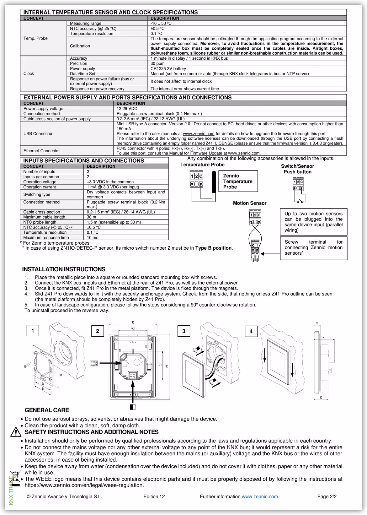 Datasheet (2) Zennio [ZVI-Z41PRO] Z41 Pro / Панель сенсорная KNX, с экраном 4.1 дюймов, IP-порт