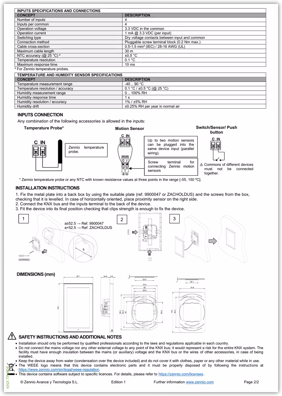 Datasheet (2) Zennio [ZVICX50] ZVICX50 / Панель сенсорная KNX, с экраном 5 дюймов