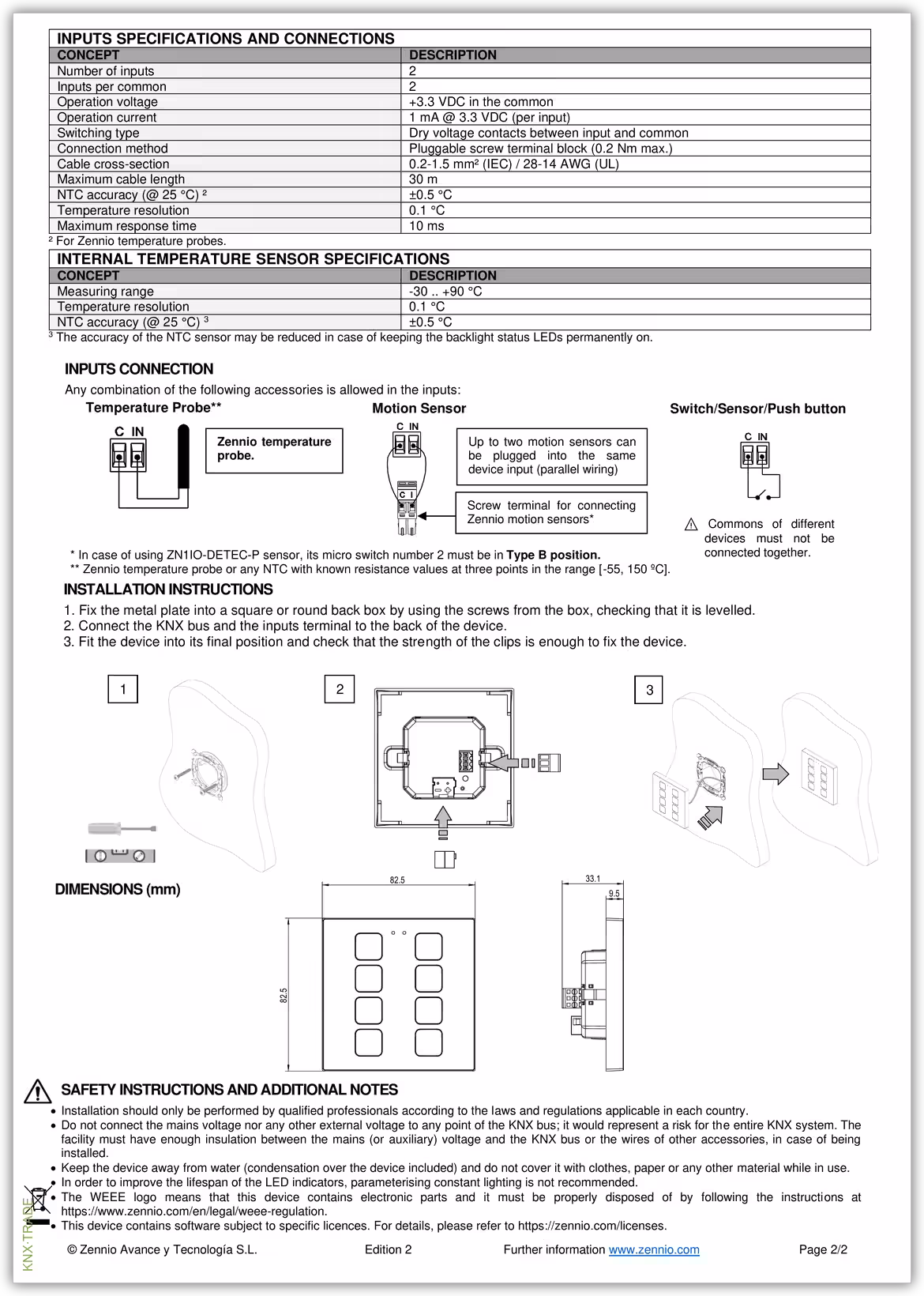 Datasheet (2) Zennio [ZVITX] Tecla / Выключатель сенсорный KNX, с подсветкой клавиш